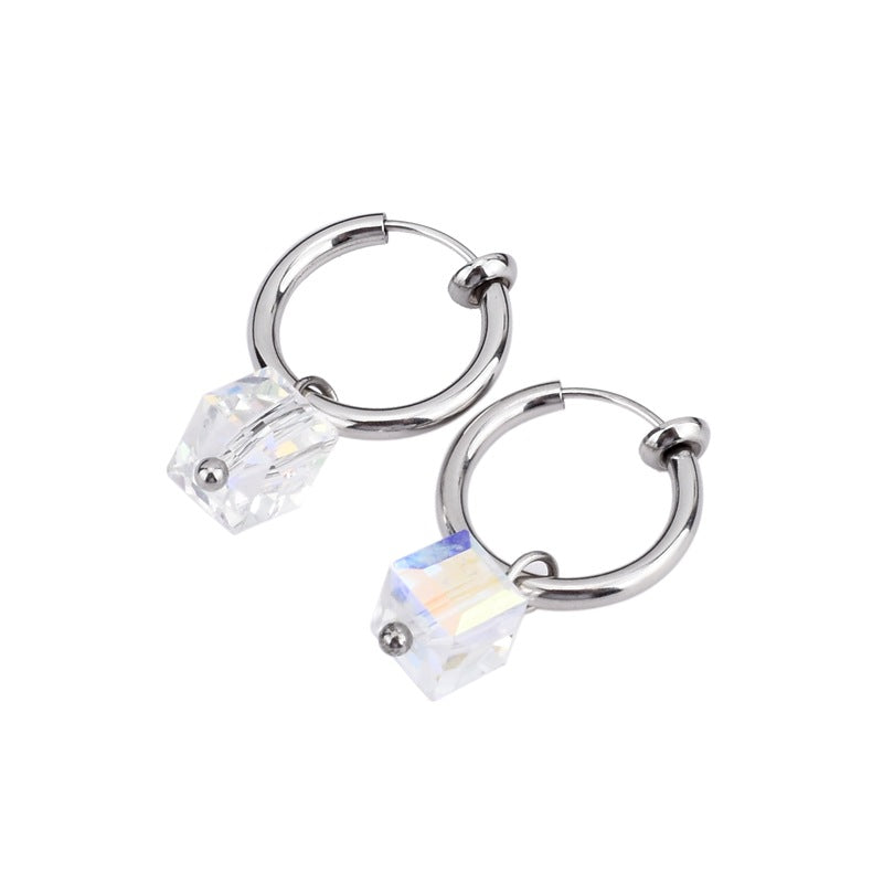 Unisex Style Titanium Steel Square Glass Earrings