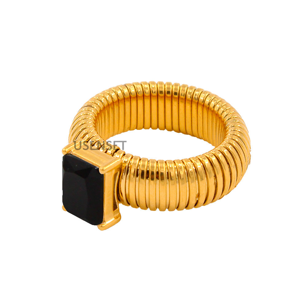 Steel Weak Elastic Color Inlaid Zircon Rings