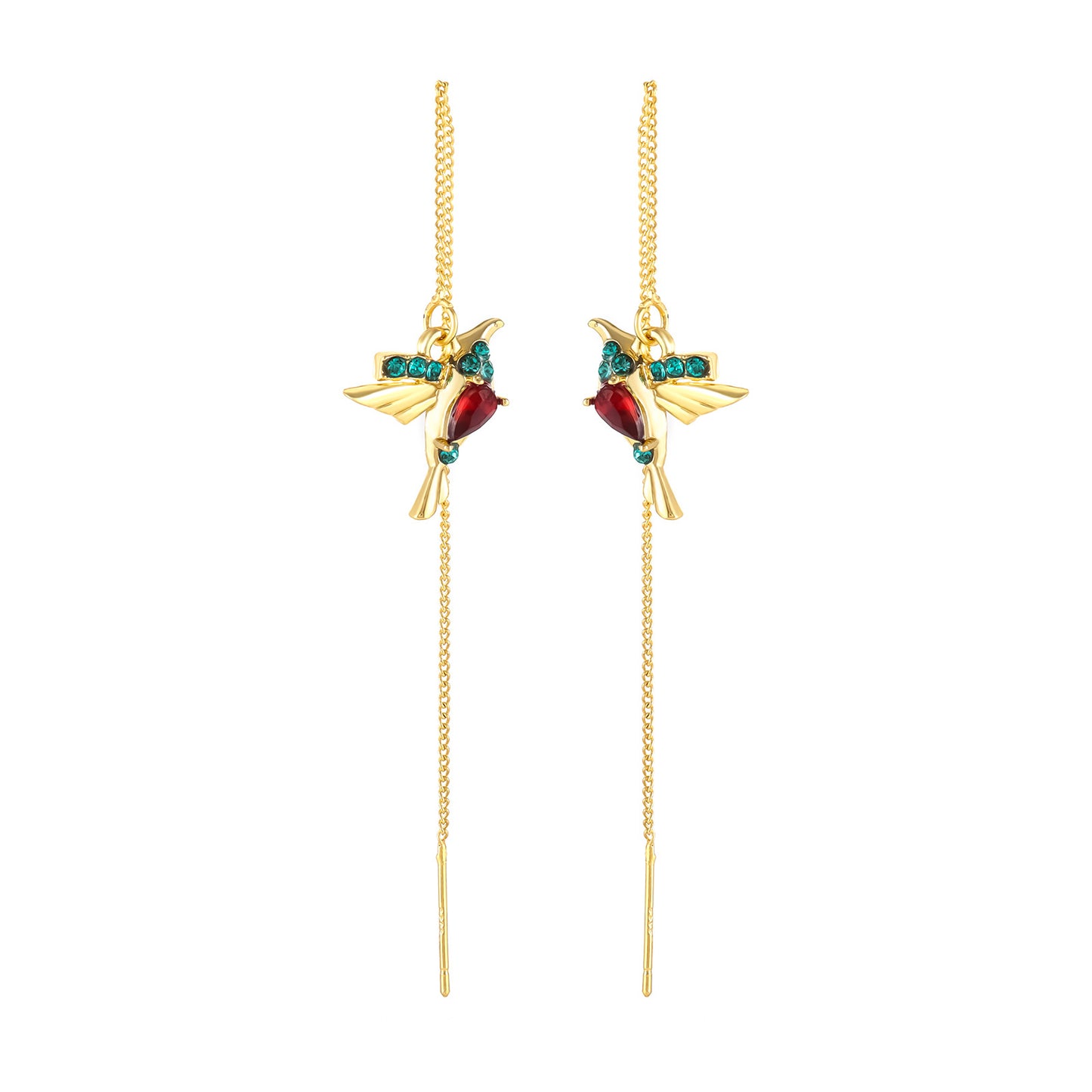 Glamorous Versatile Bird Red Blue Diamond Earrings