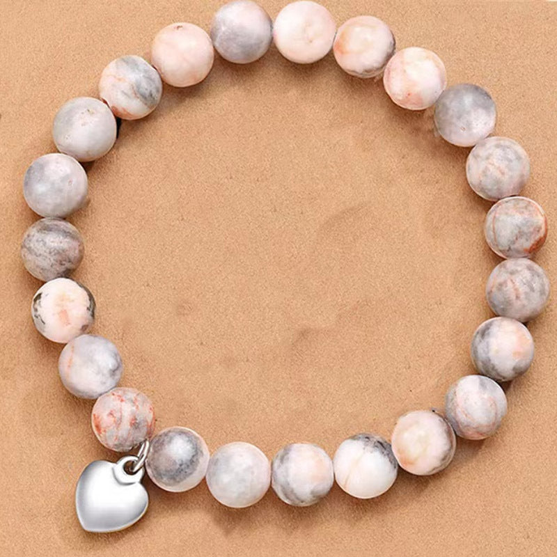 Pink Zebra Stone Beaded Band Hoop Bracelets