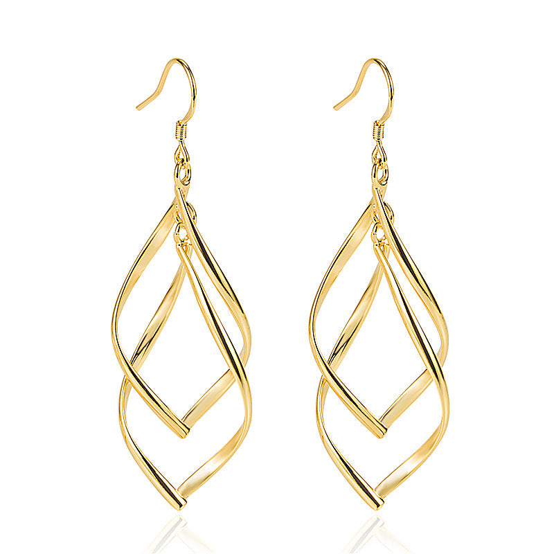 Gold Plated Double Buckle Ear Creative Long Earrings