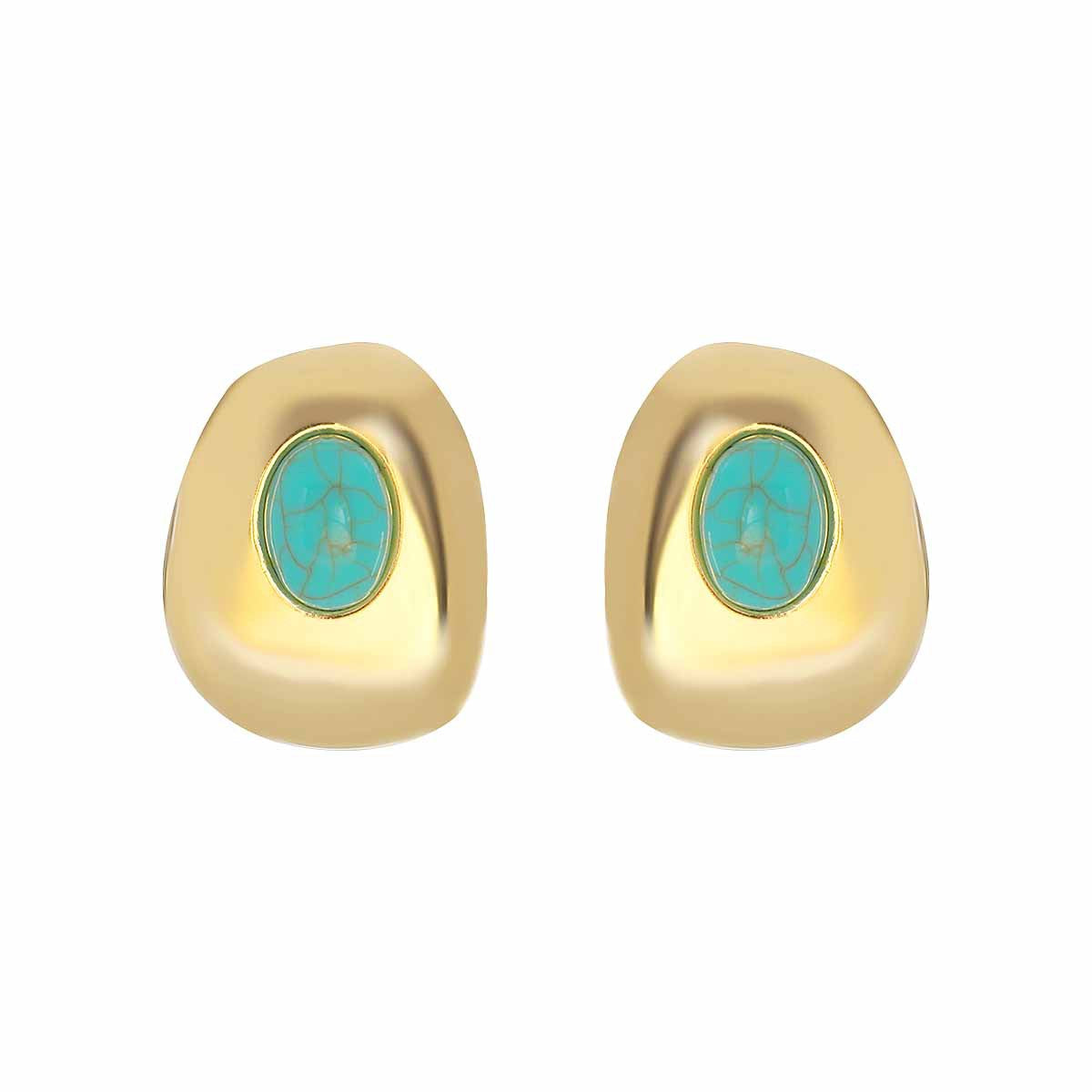 Retro Minority High-grade Inlaid Turquoise Ear Light Luxury Geometric Irregular Earrings