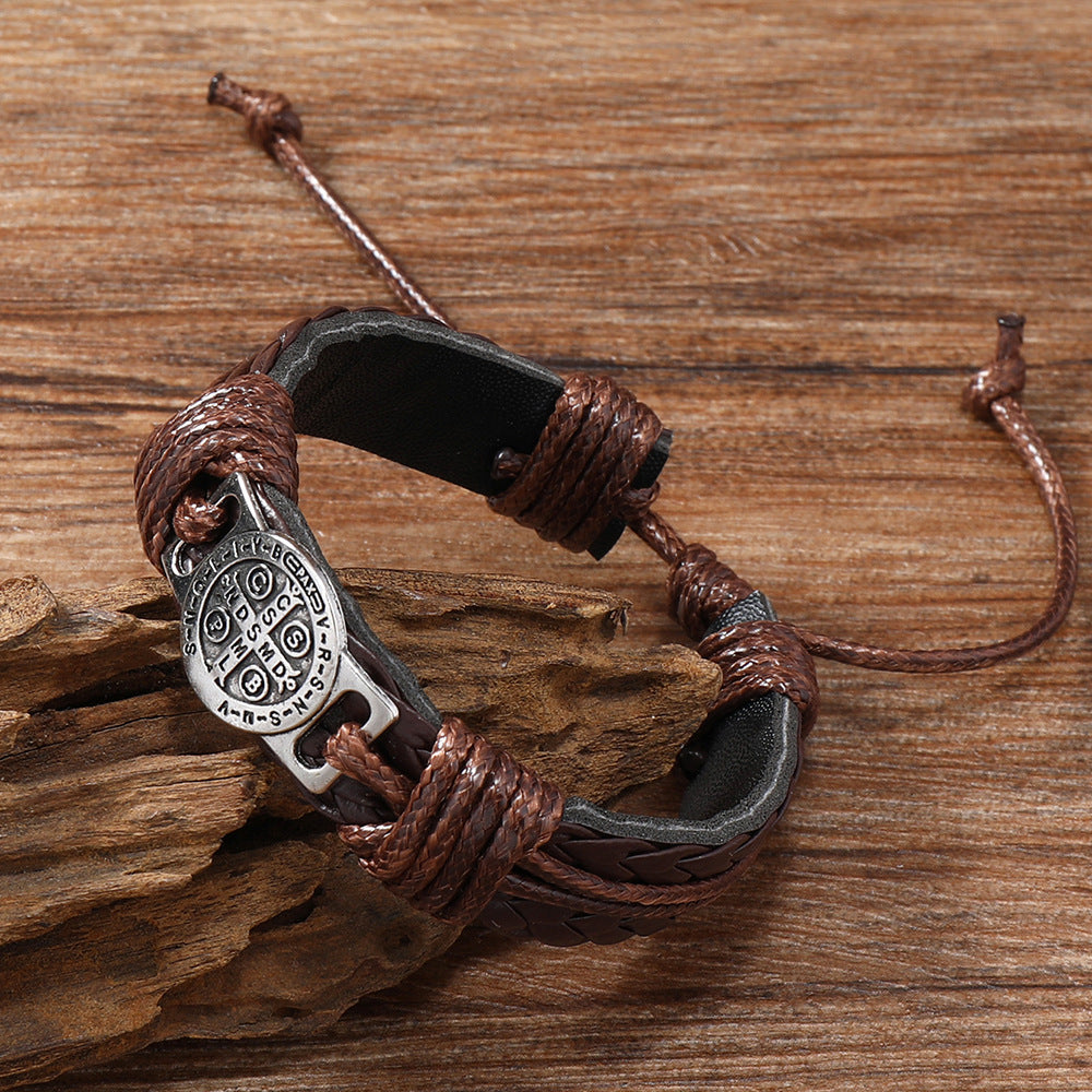 Men's Retro Hand-woven Leather Simple Pull Adjustable Bracelets