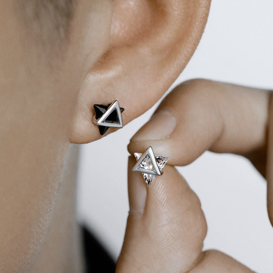 Women's & Men's Sier Triangle Zircon Personality High Sense Earrings