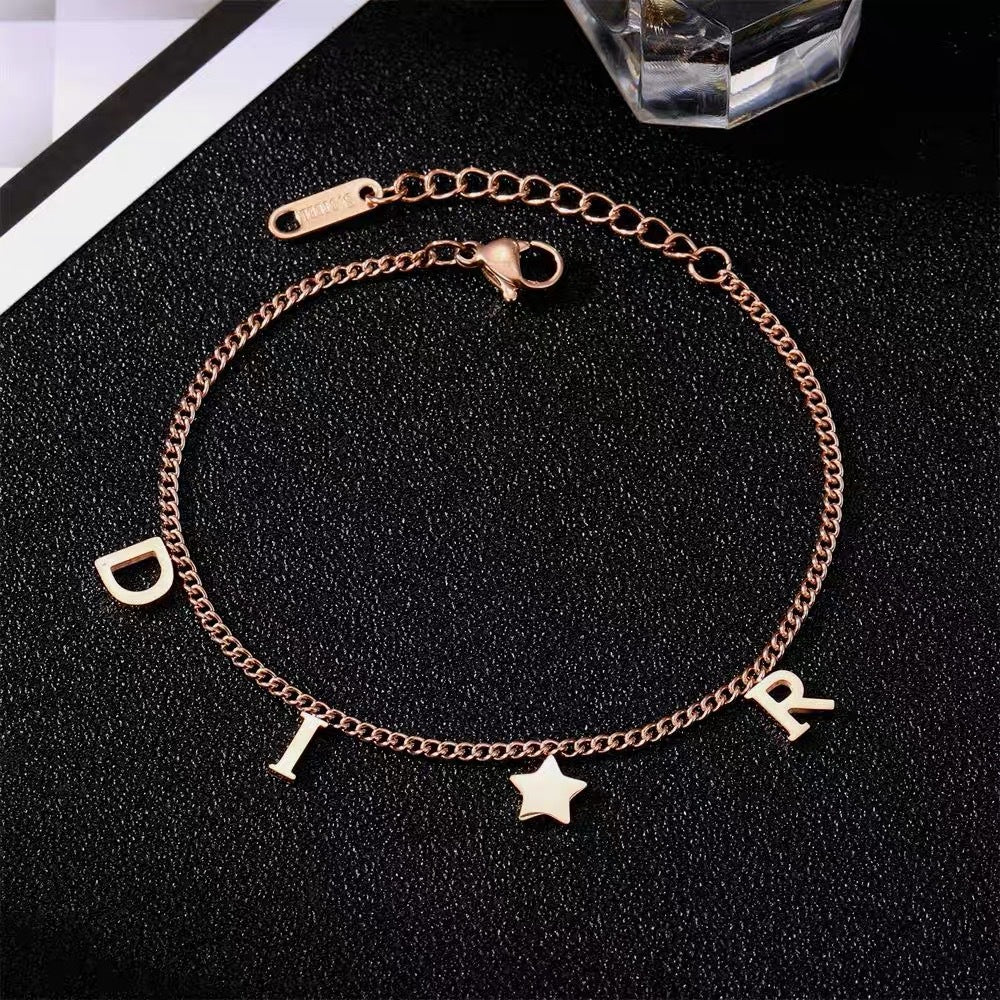 Women's Titanium Steel Letter Fashionable Adjustable Anklet Bracelets