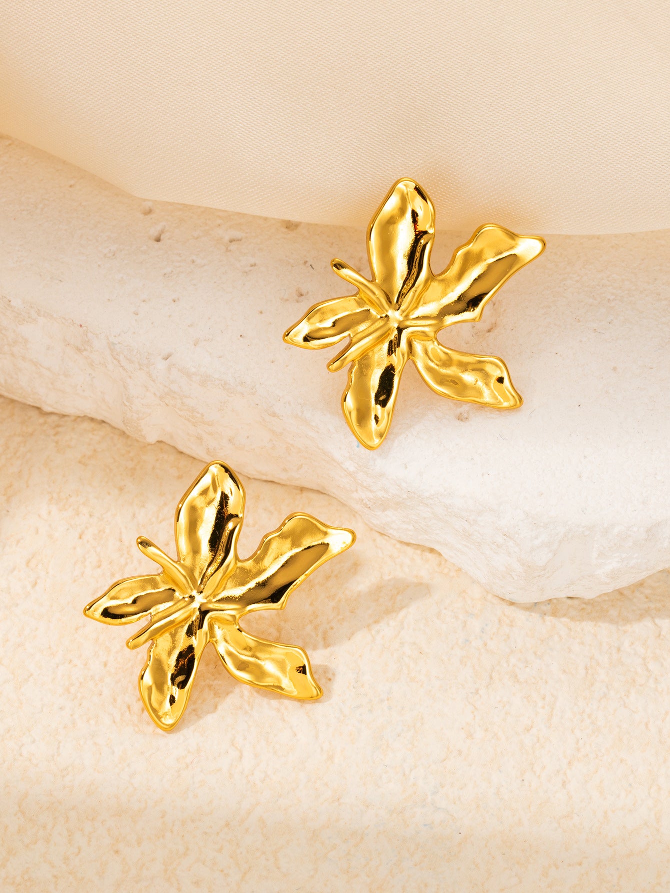 Stainless Steel Ginkgo Leaf Petals Golden Earrings