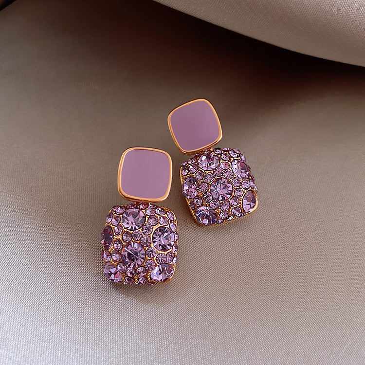 Women's Super Fairy Pink Simple Graceful Geometric Square Earrings