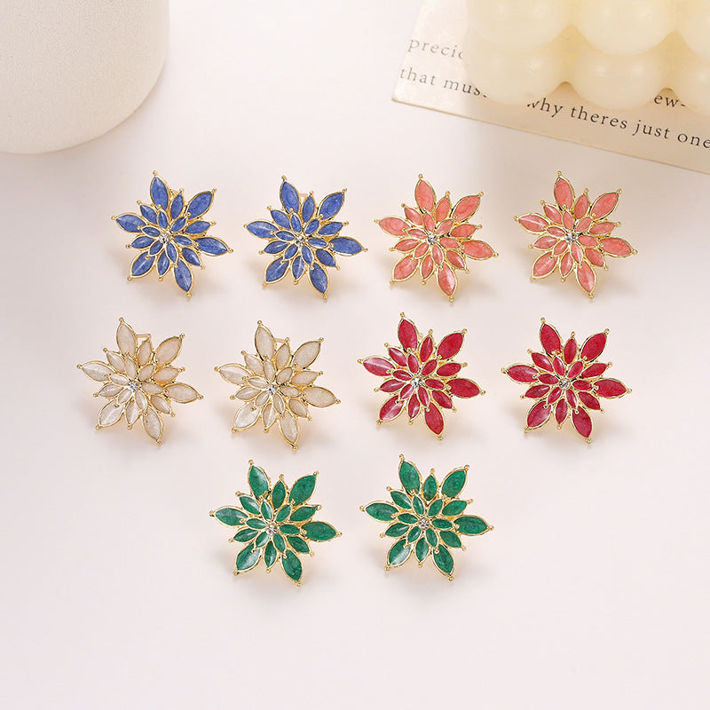 Women's Three-dimensional Flower Dripping Korean Style High Sense Sier Earrings