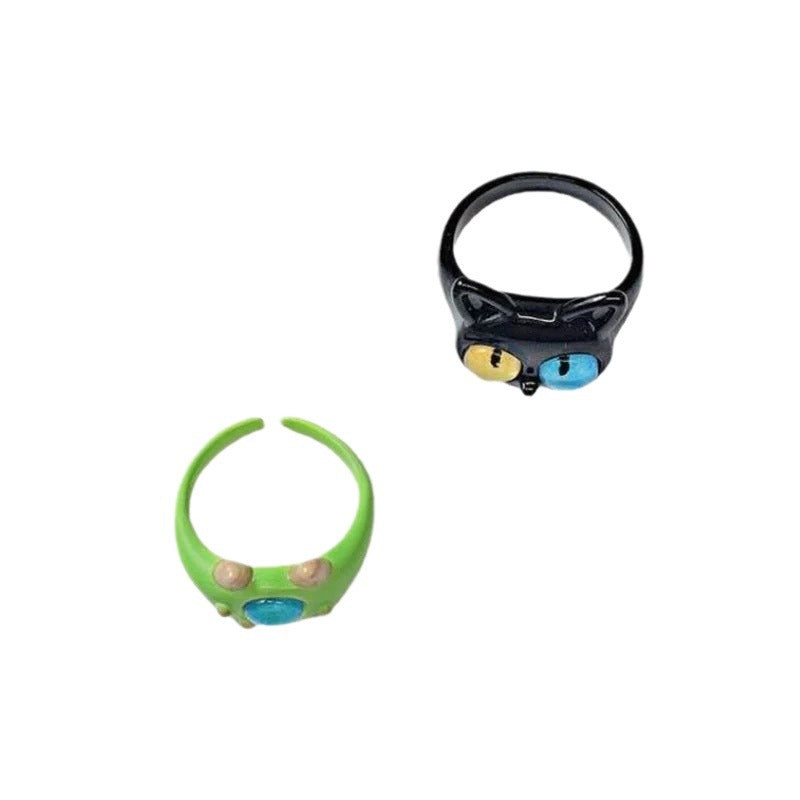 Cute Small Monster Black Cat Female Rings