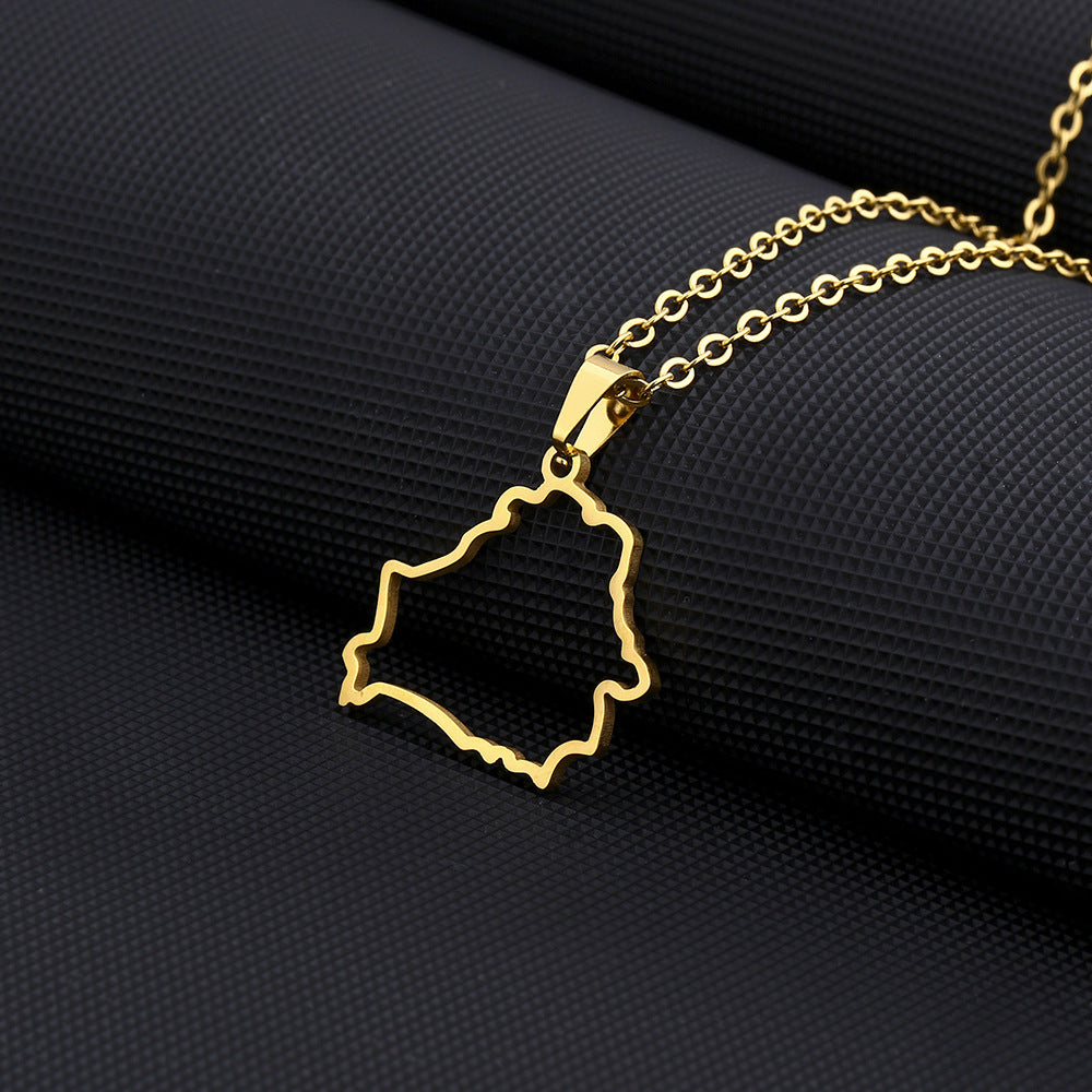 Women's & Men's Titanium Steel Hollow Gold Map Modeling Necklaces