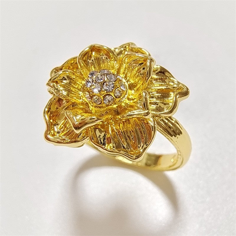 Creative Flowers Copper Inlaid Zircon Light Rings