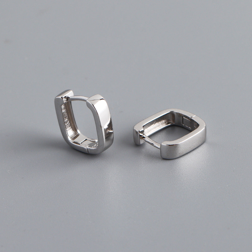 Women's Sterling Sier Wide Geometric Square Simple Earrings