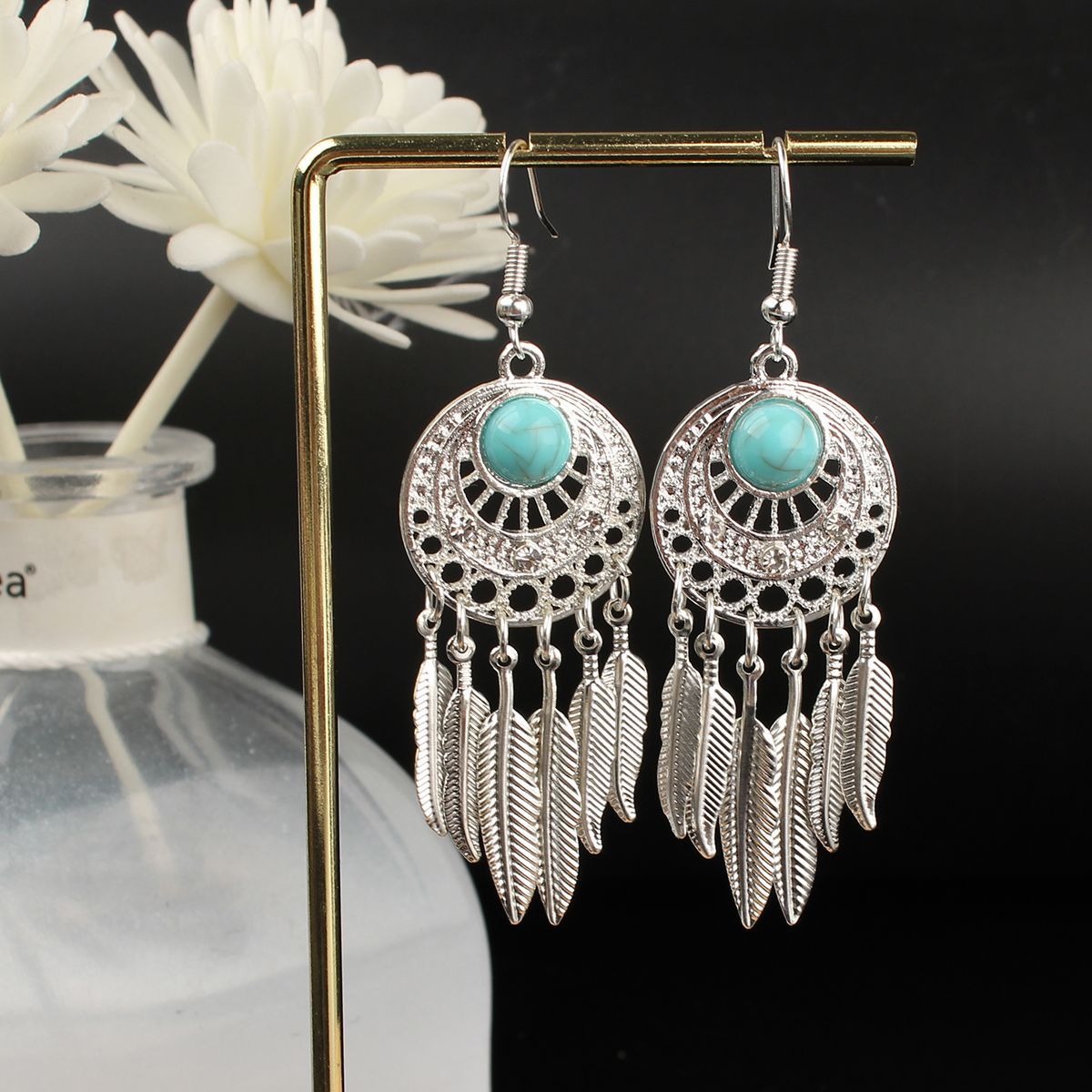 Ethnic Style Miao Sier Turquoise Tassel Earrings