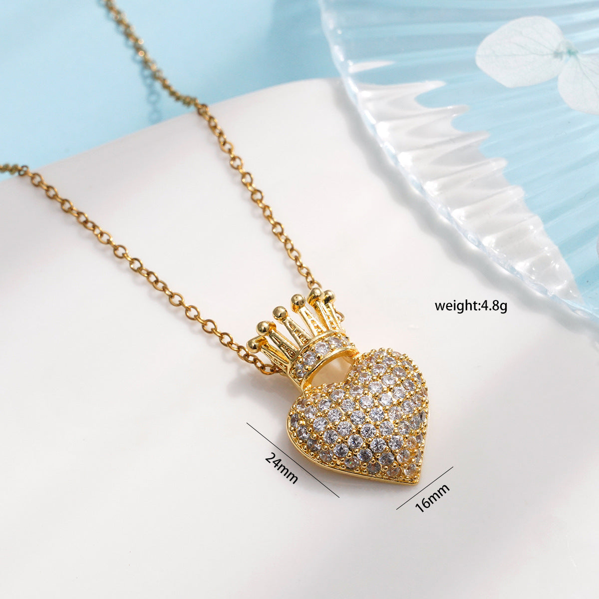Love Crown Female Copper Plated Gold Micro Necklaces