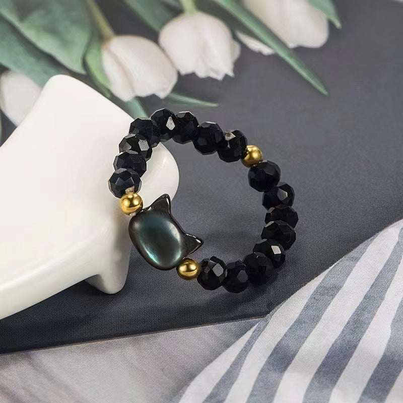 Beaded Black White Crystal Shell Head Rings