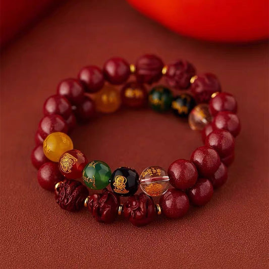 Women's & Men's Raw Ore Five Gods Of Wealth Lucky Beads Triple Bracelets