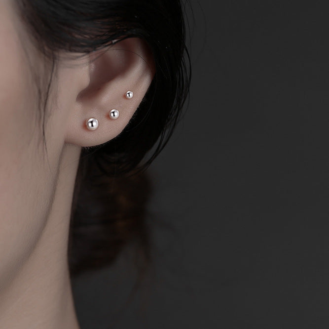 Women's Sier Small Simple Ear Beanie Bone Earrings