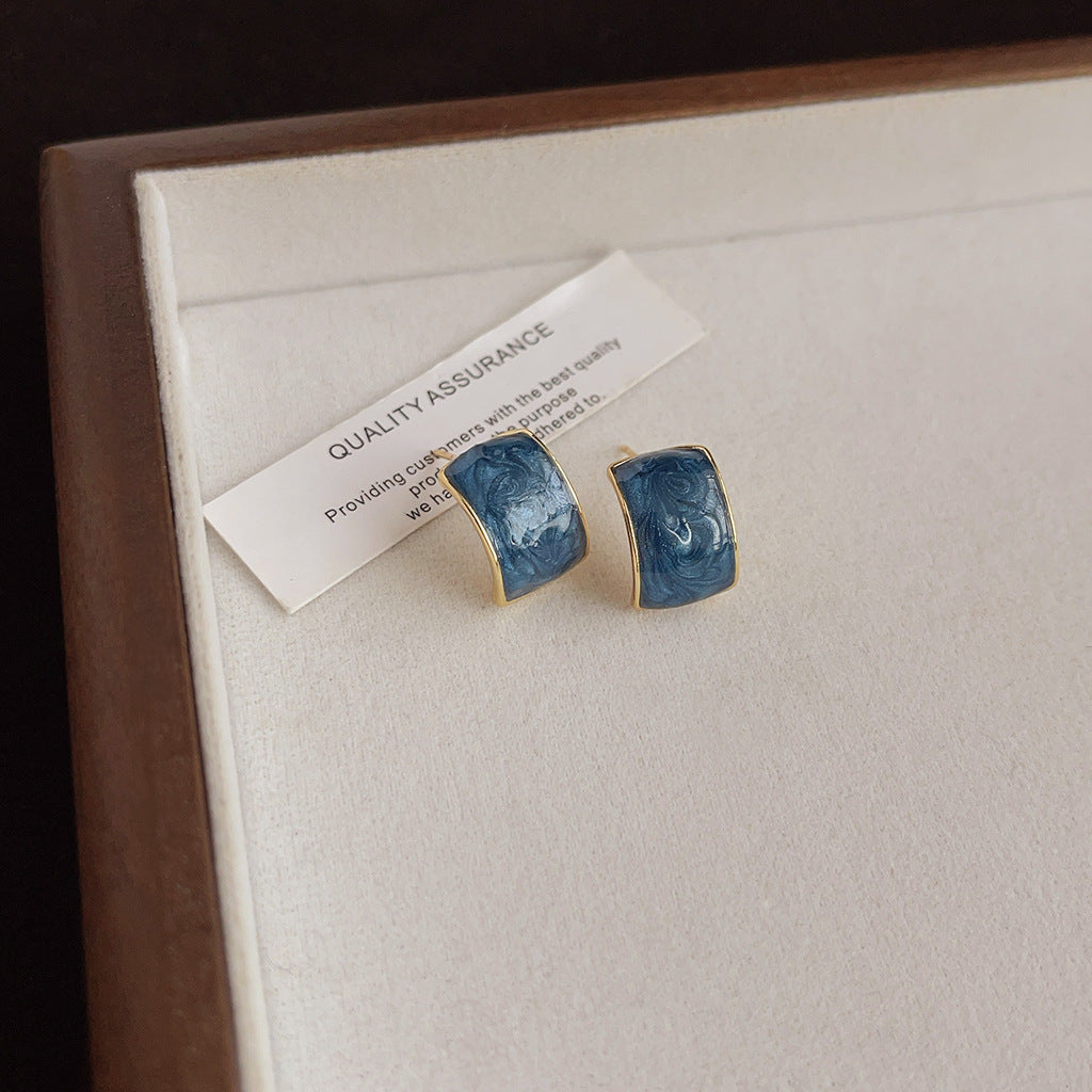Women's Fog Haze Blue Enamel Vintage Art Fashion Earrings