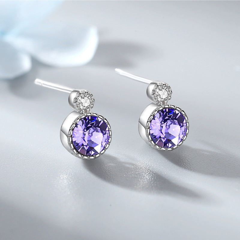 Round Ornament Sier Crystal Small Beautiful Earrings