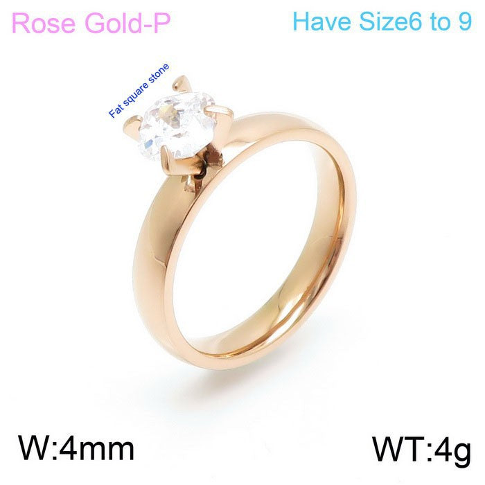 Jewelry Korean Titanium Steel Couple Simple Zircon Gold Plated Rings