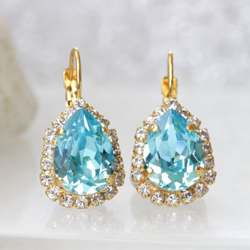 Women's Sells White Gem Copper Inlaid Diamond Oval Earrings