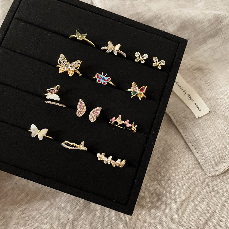 Sweet Cute Color Butterfly Opening Collection Female Personality Rings