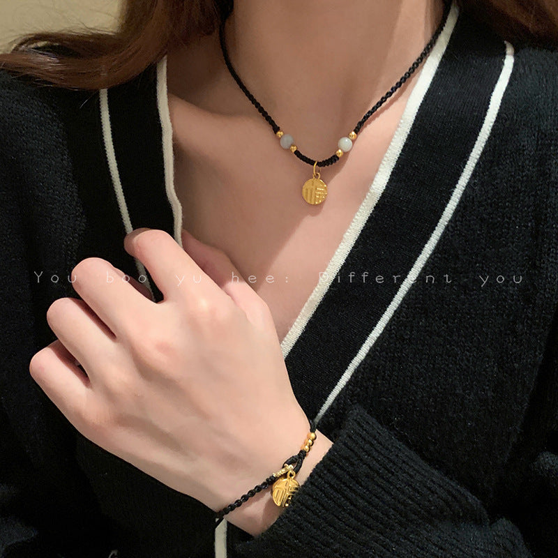 Women's Gold Blessing Card Braided Rope Light Luxury Necklaces
