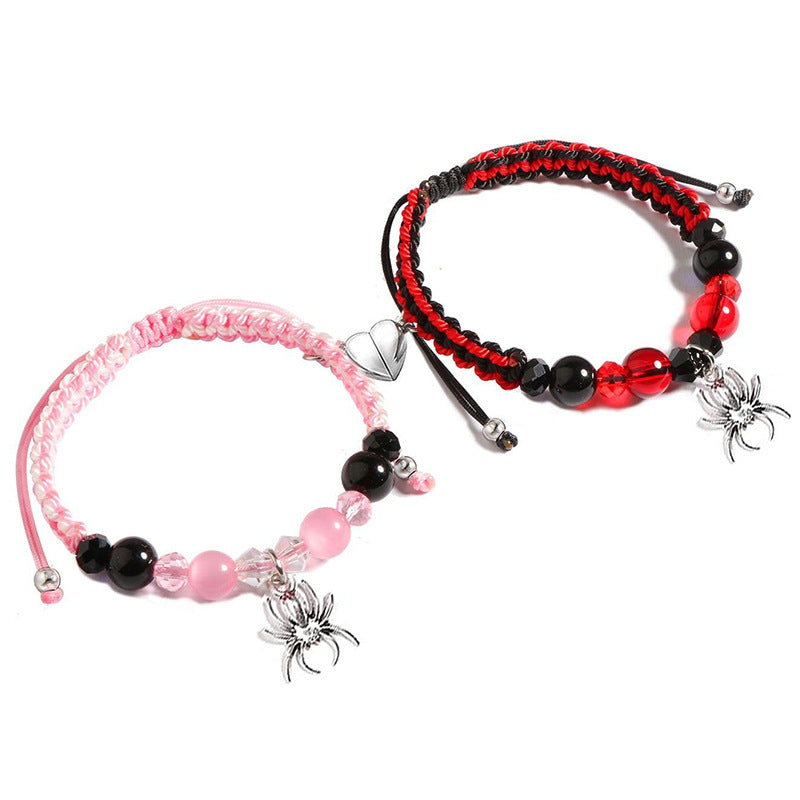 Spider Cat Couple Crystal Opal Magnet Bracelets