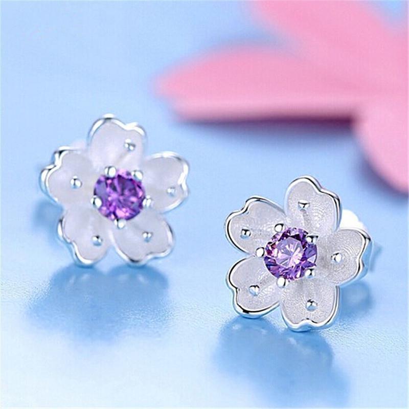 Women's Fashion Romantic Artsy Cherry Blossom Temperament Diamond Studded Earrings
