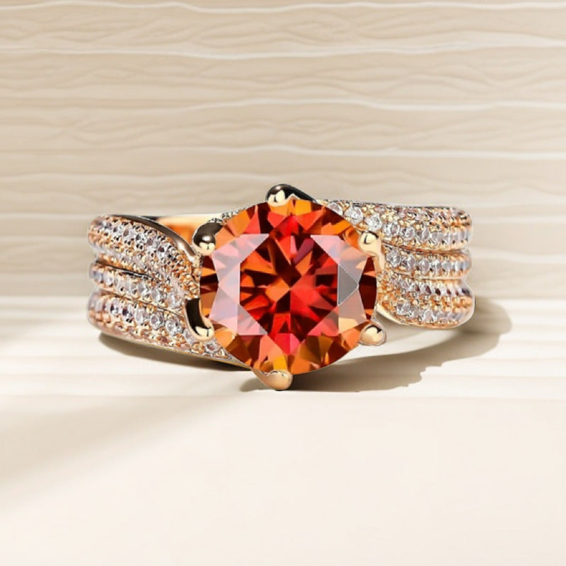 Luxury Champagne Real Gold Rose Love Rings