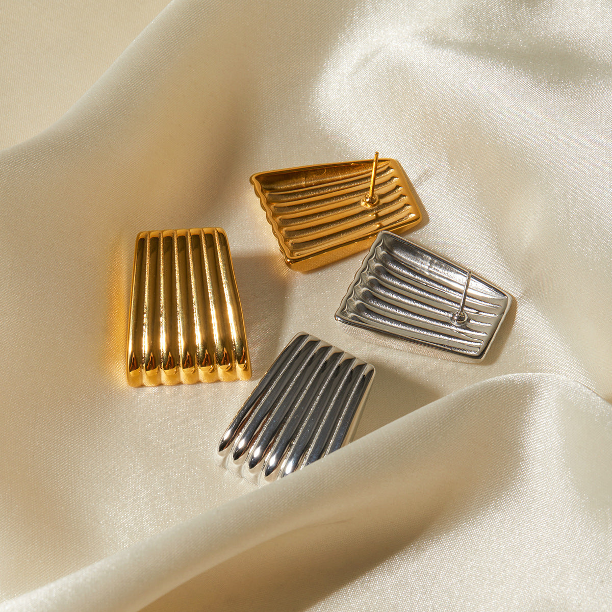 Premium Bangs Gold Stainless Steel Striped Earrings