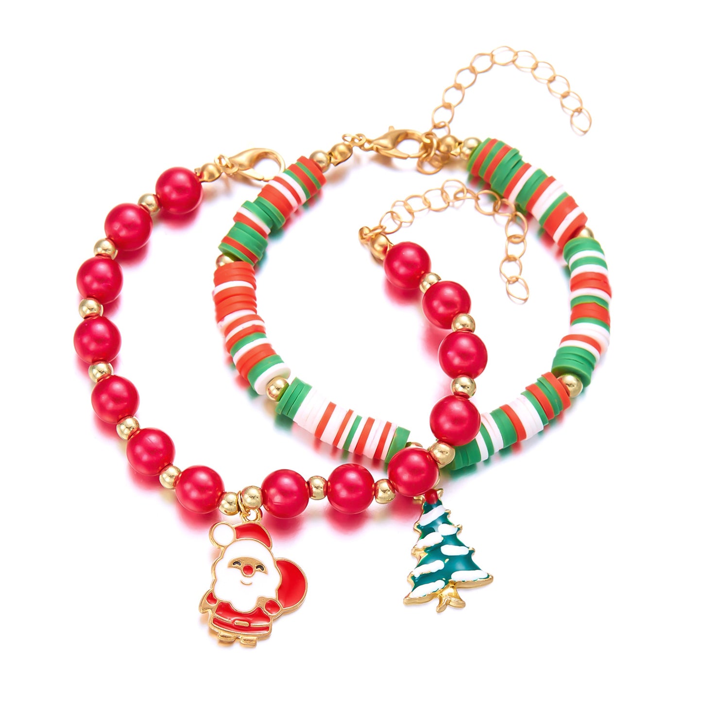 Suit Beaded Letters Polymer Clay Santa Bracelets