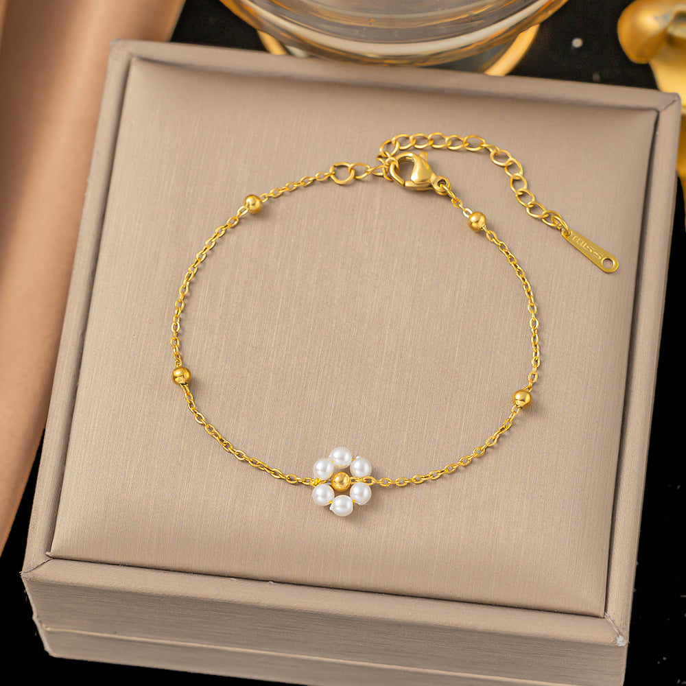 Women's Pearl Twist V-shaped Female Rainbow Diamond Bracelets