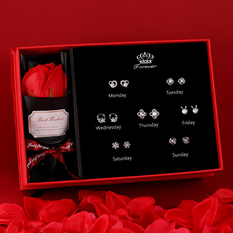 Needle Week Suit Micro Inlaid Zircon Fashion Valentine's Earrings