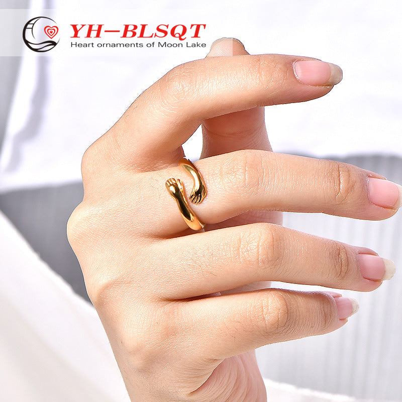 Warm Hug Titanium Steel Gold Plated Rings