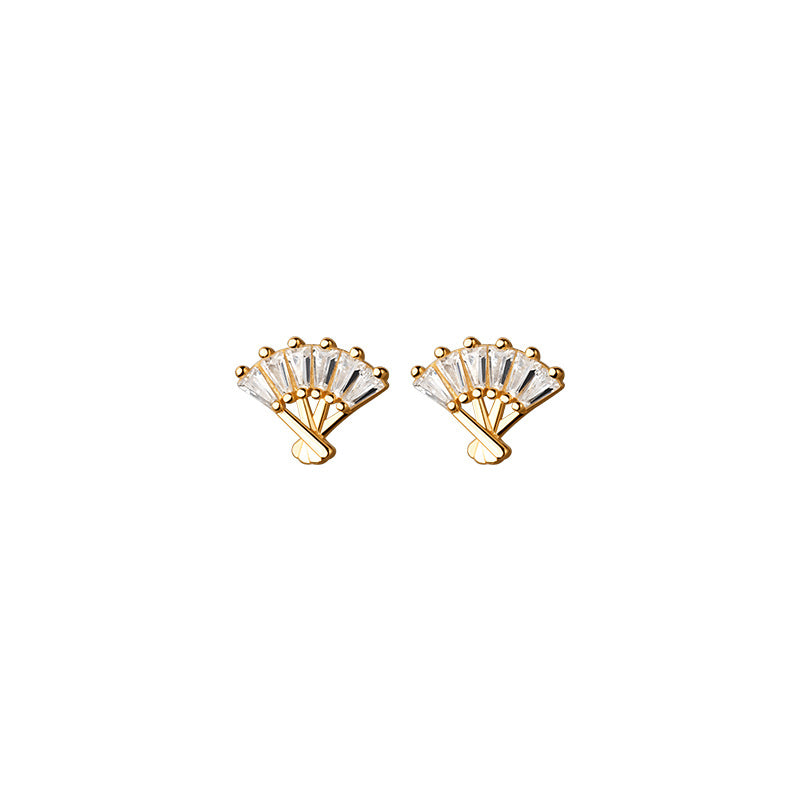 Lodge Sier Korean Style Fresh Diamond Fan Shaped Earrings