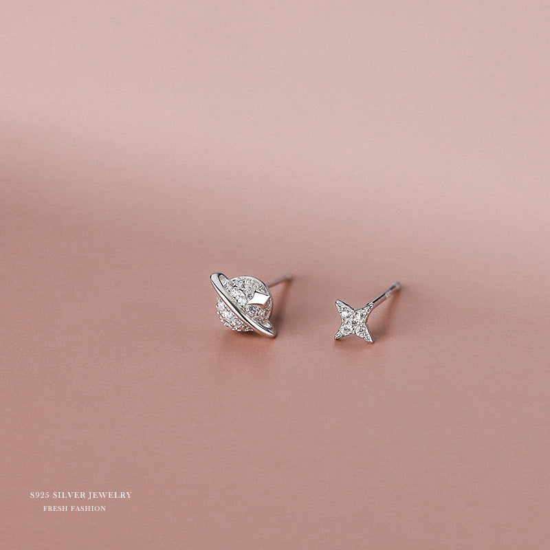 Women's Sier Planet Korean Simple Niche Small Earrings