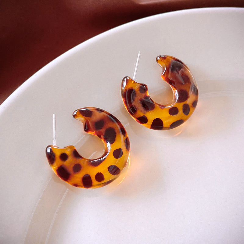 Women's Needle Arc Leopard Print Retro Fashion Earrings