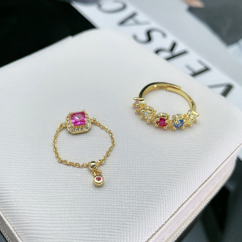 Women's Sugar Cube Chain Retractable Forefinger Sweet Cool Colorful Rings