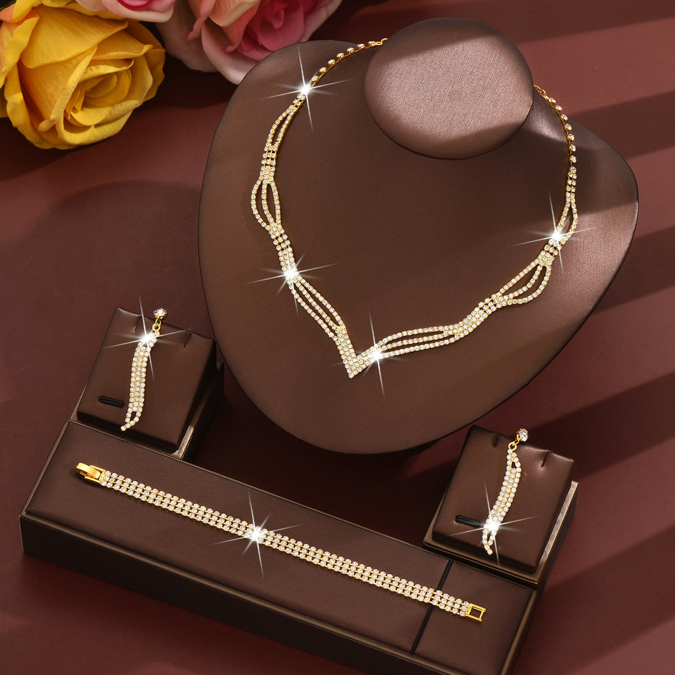 Bridal Three-piece Diamond Claw Chain Supply Jewelry Set