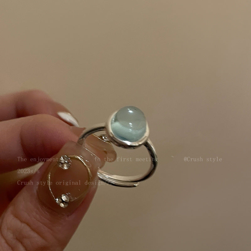Sier Natural Stone Open Female Design Rings