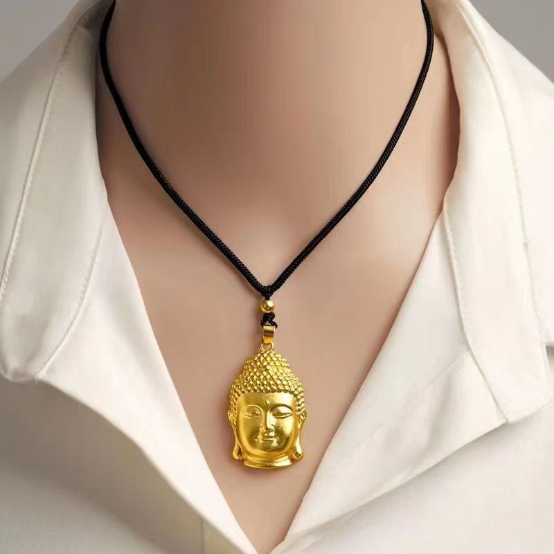 Women's & Men's Gold Plated Buddha Head Tathagata Amulet Necklaces