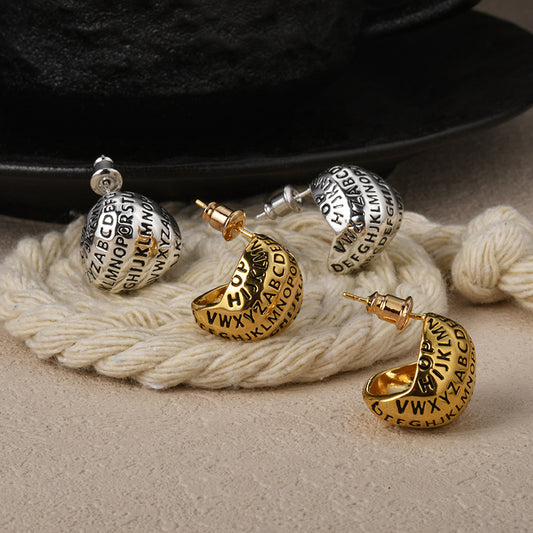 Sier Needle Golden Triangle Middle Ancient Ear Earrings
