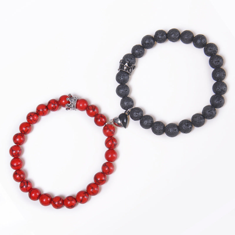 Women's & Men's Stone Magnet Suction Couple Fashion Crown Bracelets