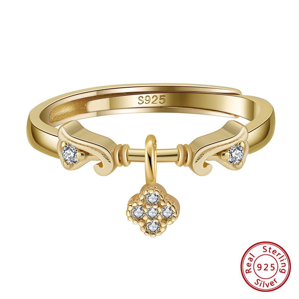 Stylish Four-leaf Clover Sier Niche Style Rings
