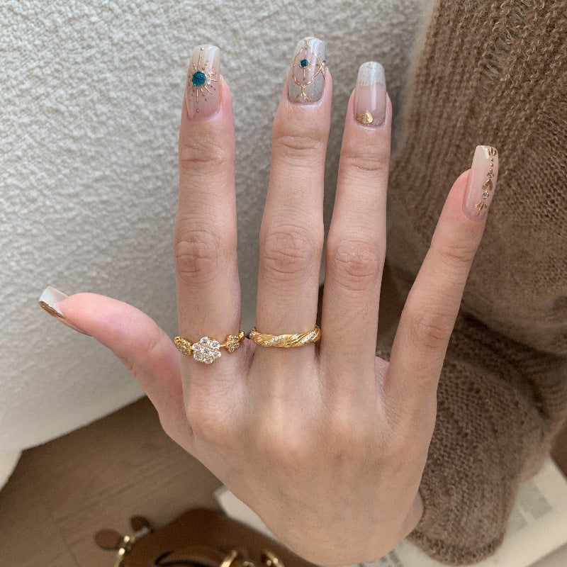 Diamond Flower Exquisite Hexapetalous Flowers High Sense Elegance Rings