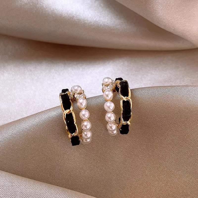 Needle Zircon Flower Pearl Tassel Retro Earrings