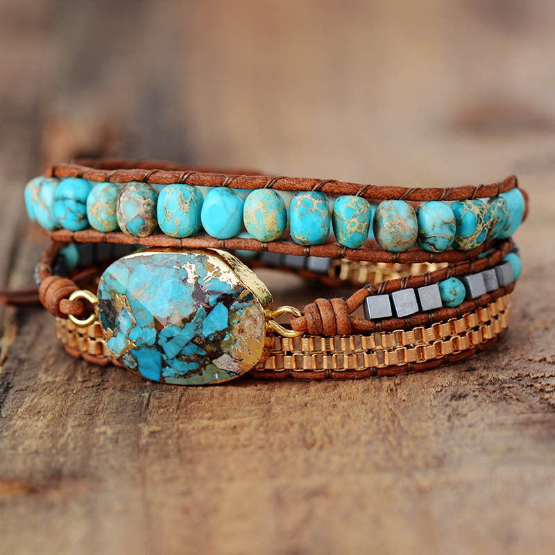 Bohemian Style Cut Angle Turquoise Ornament Bracelets