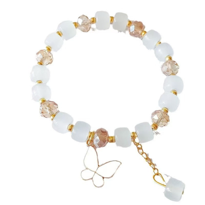 Imitation Jade Flower Butterfly Crystal Glass Bracelets