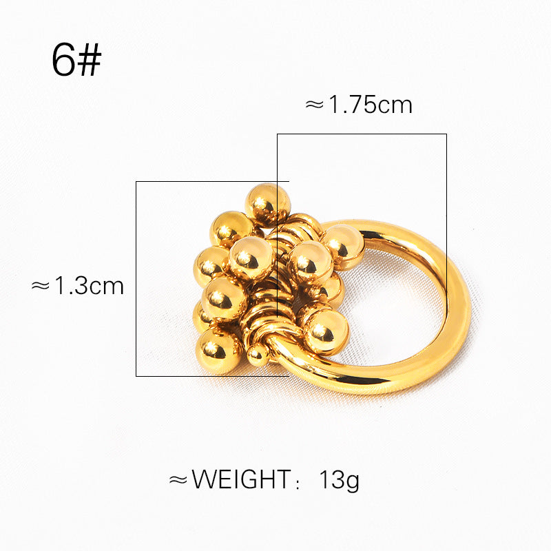 Metal Ball Grape Cluster Niche Beaded Vacuum Gold-plated Temperament Rings